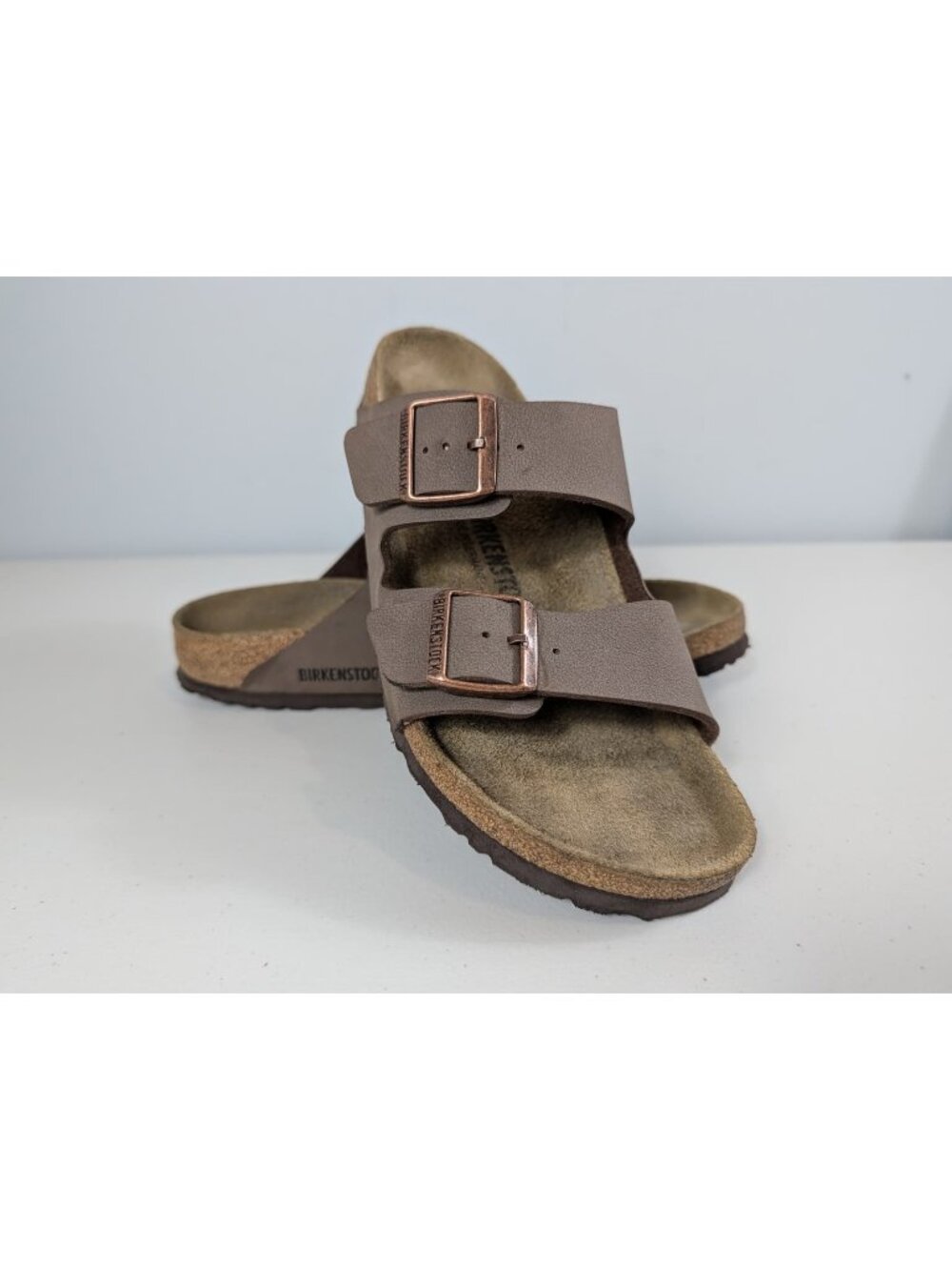 Birkenstock Arizona Taupe Brown Double-Strap Sandals Size W11 M9 soft Footbed